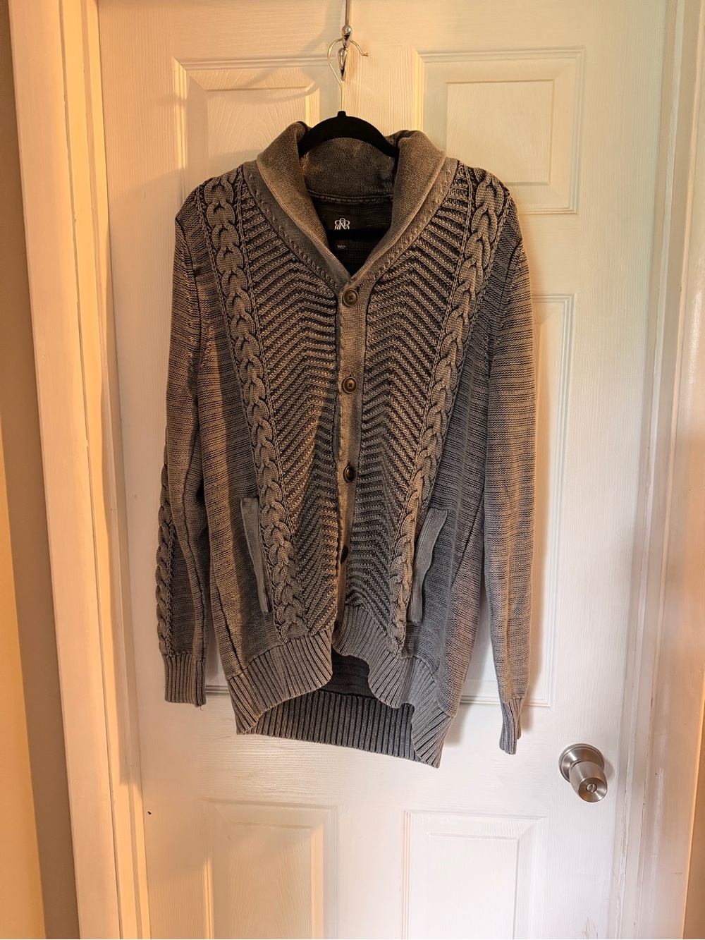 Rock & Republic Collar Cable Knit Men's Sweater - Gray